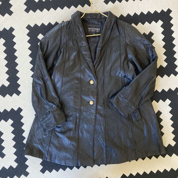 WILSONS Vintage Leather Black Jacket Gold Buttons Size M - Picture 14 of 16